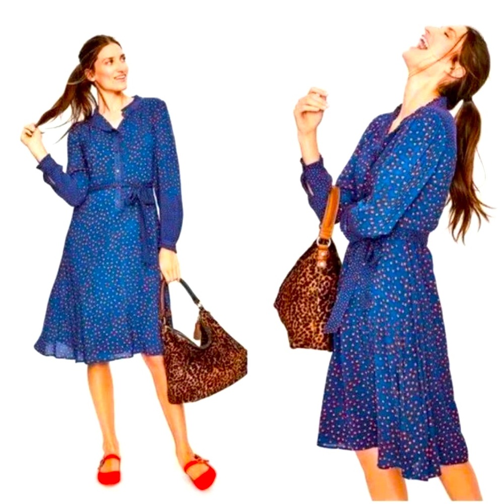 Boden | Blue and Red Melissa Belted Floral Shirtdress Size 6P Petites